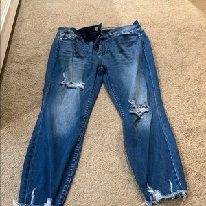 Judy Blue Distressed Boyfriend Jeans in Deep Blue